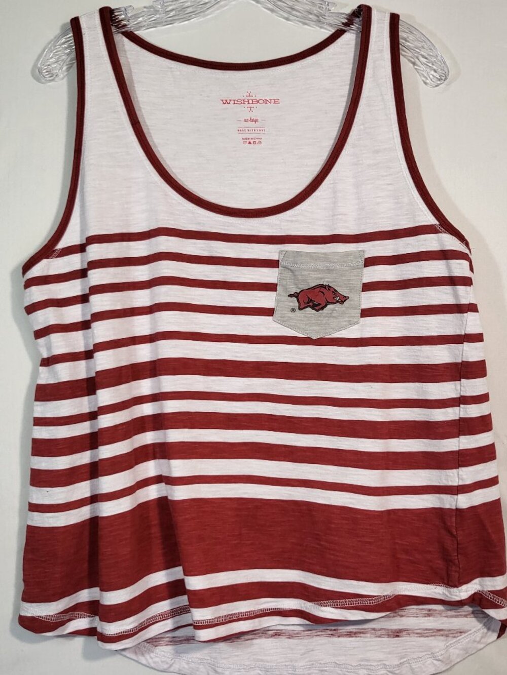 Wishbone Woman's NCAA Striped Pocket Tank Top Size XXL Arkansas Razorbacks